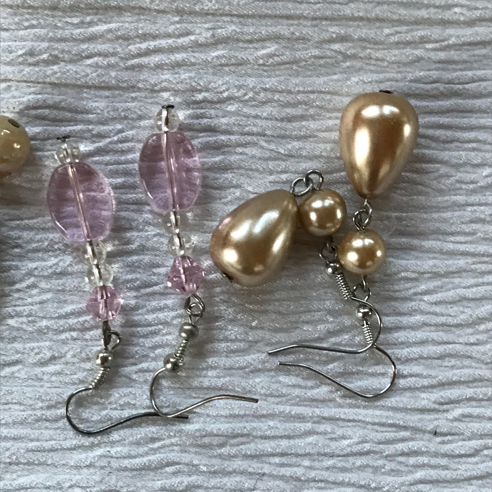 Estate Lot of 3 White & Gold Crackle Champagne Pearl & Light Pink Plastic Bead