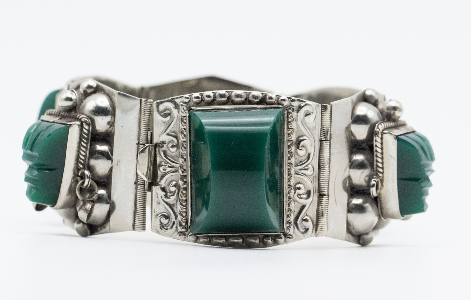 Vintage Sterling Silver Mexico Taxco Aztec Bracelet Mexico Repousse Cuff JPR
