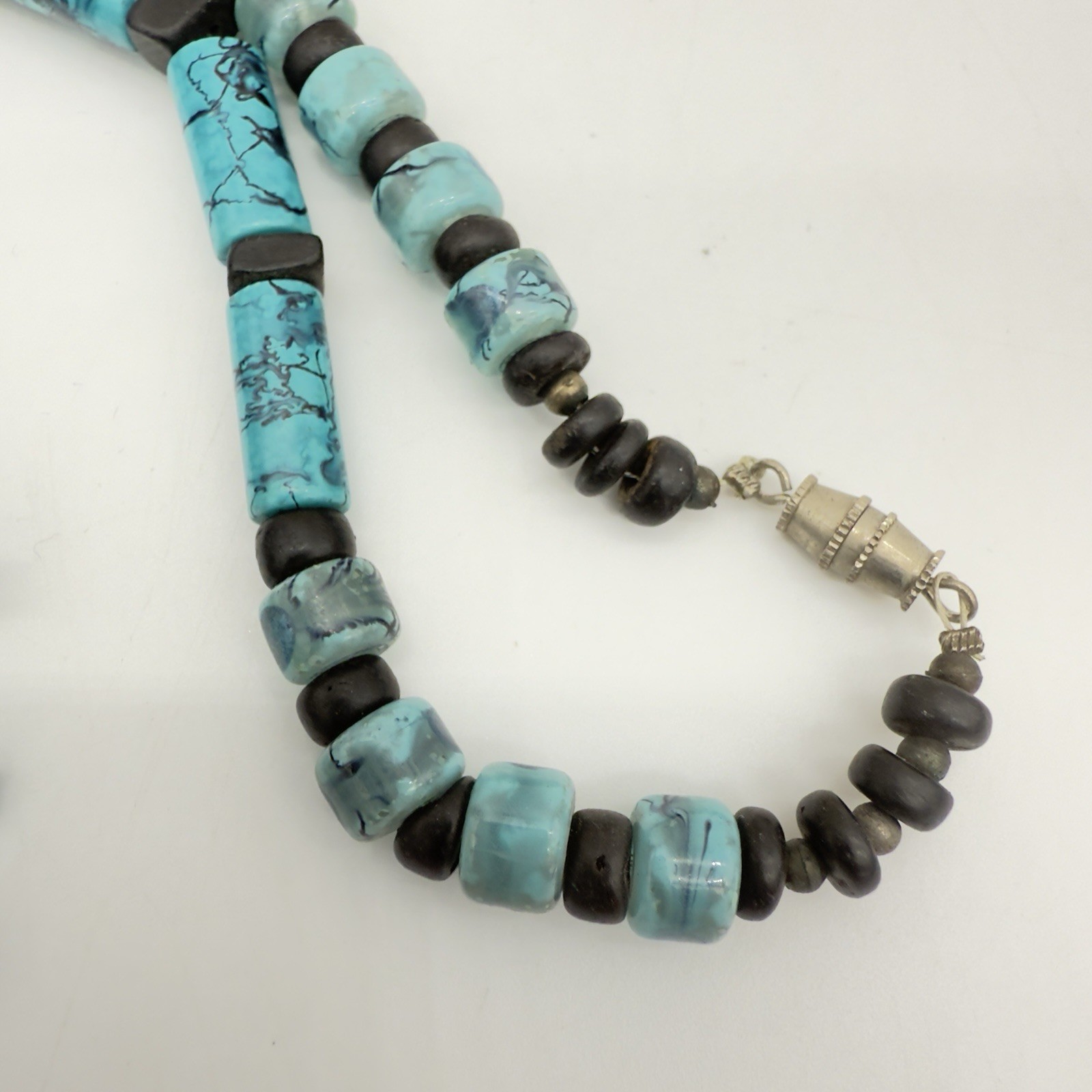 Vintage Southwestern Necklace Silver Tone Faux Turquoise Spike Slab Hippie Boho