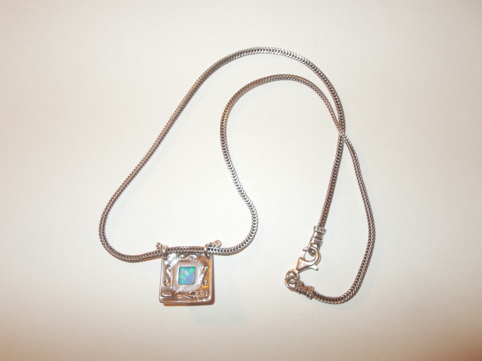 Sterling Silver .925 Blue Opal Slide Pendant 16″ Necklace