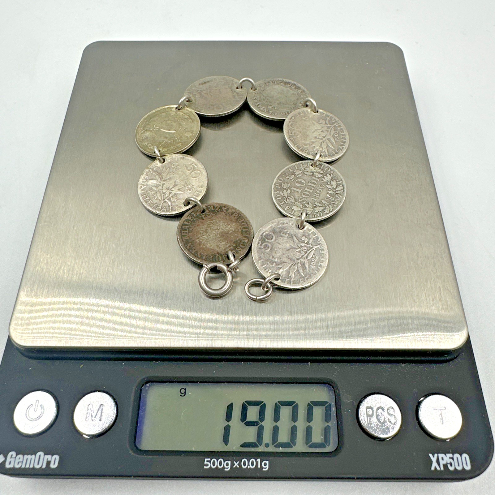 Antique Multinational Coin Link Silver Bracelet Years 1853 – 1903 19g Sz 6.25