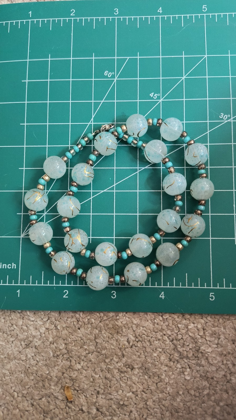 VTG Turquoise & Hand painted Glass Beads / 18″ Necklace, 1900s Venetian Murano