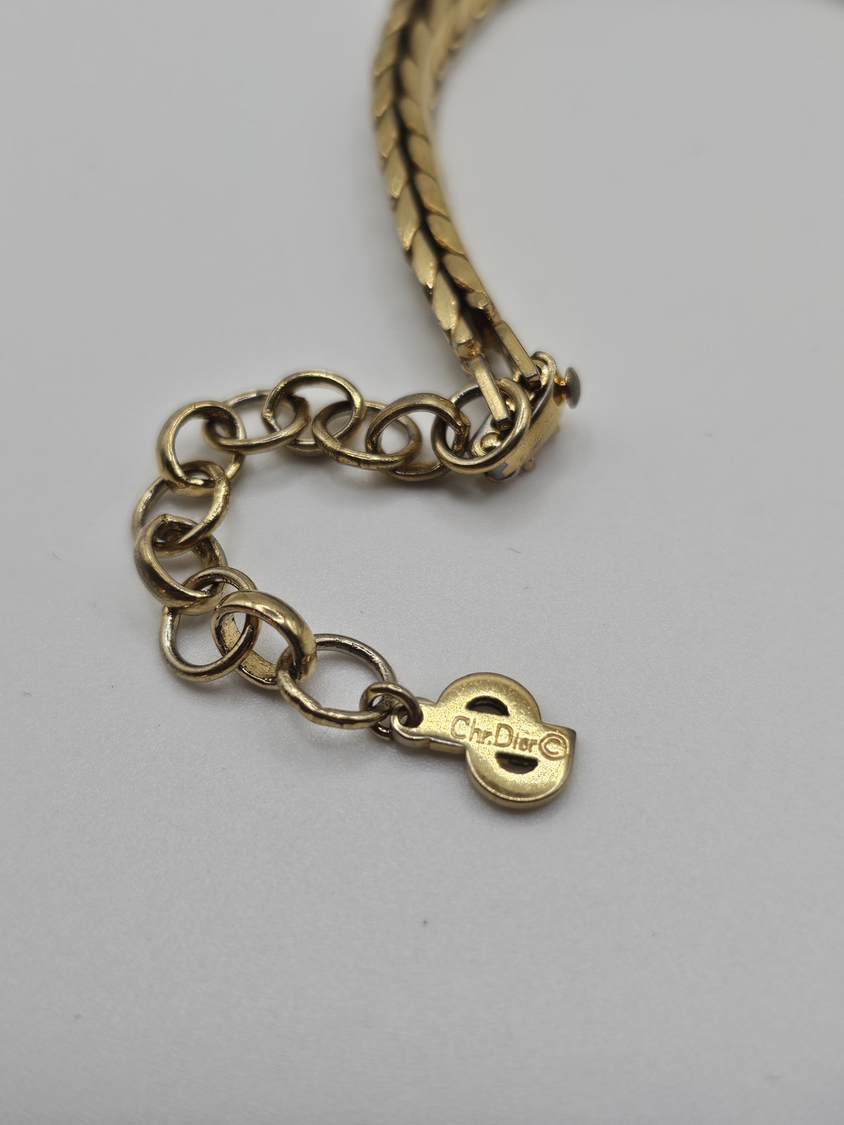 Vintage Christian Dior Gold Tone Necklace w/Purple Lozenge Cut Stone