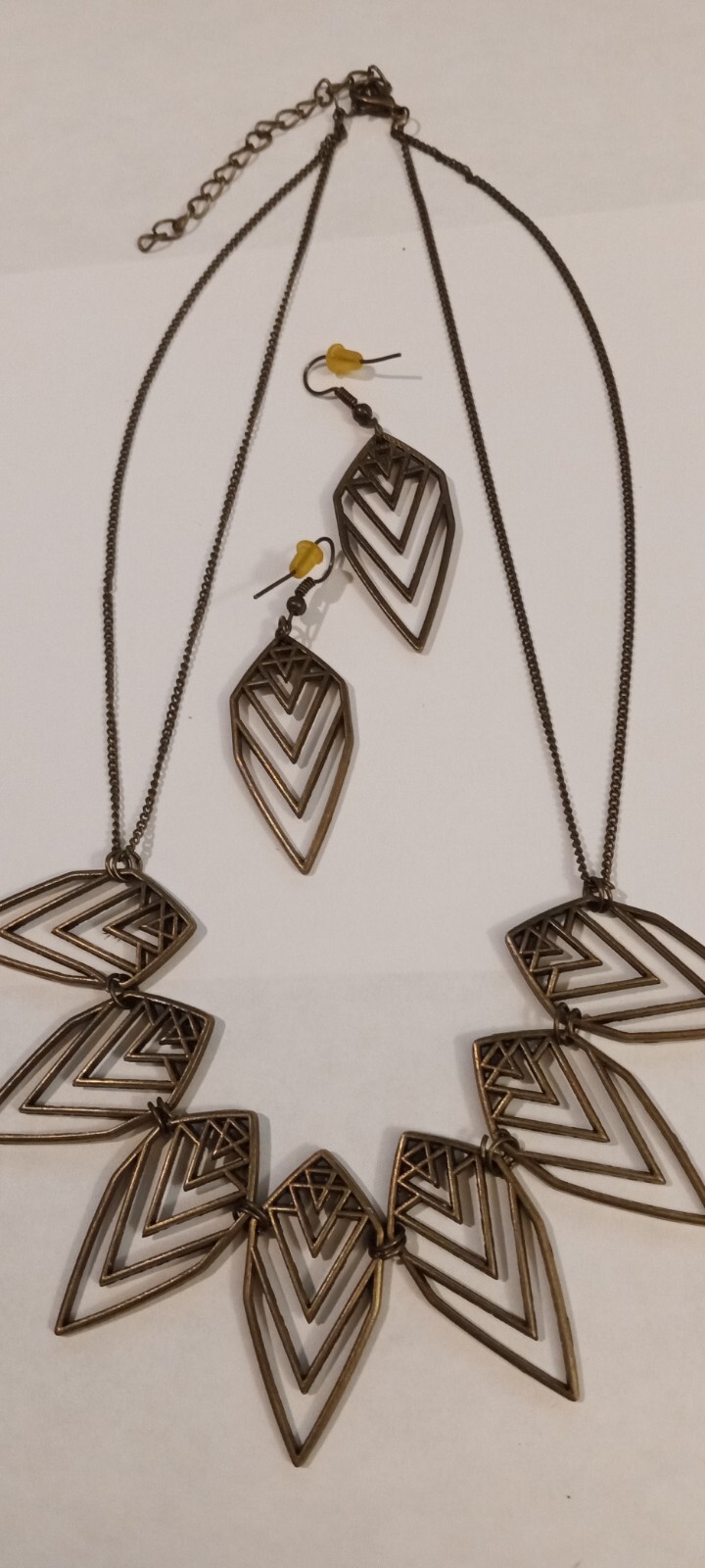 Vinegar Brass Tone Art Deco Influence Earrings & Necklace Set