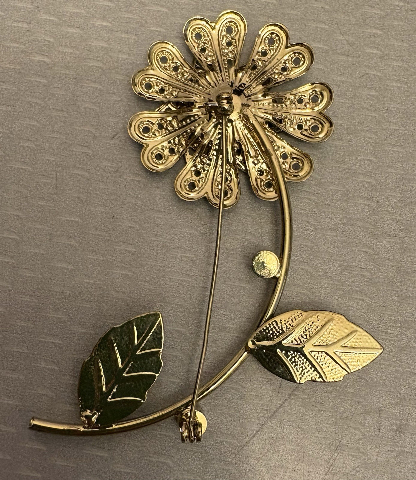 60s vintage Enamel Flower Power Brooch Mod Pop Long Stem Turquoise Lime Cobalt