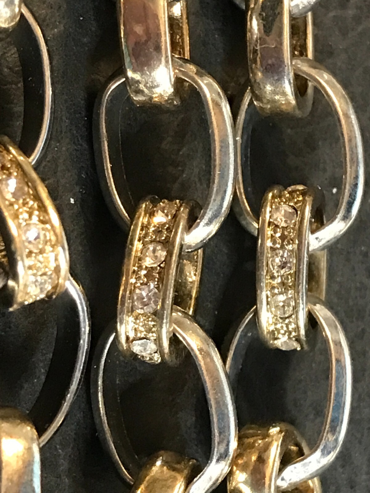 Vintage 2-Tone 3-Strand Bracelet w/ Rhinestone Links & Magnetic Clasp w/ Safety