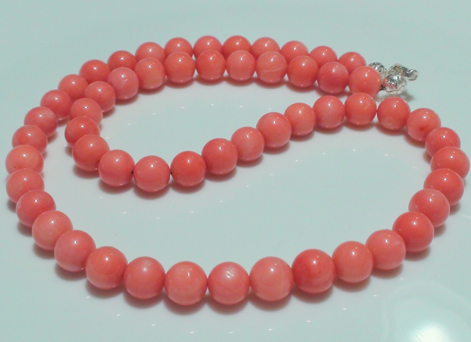 VINTAGE! 213.25ct 100% NATURAL PINK SALMON JAPANESE MOMO CORAL 925 SILVER CLASP
