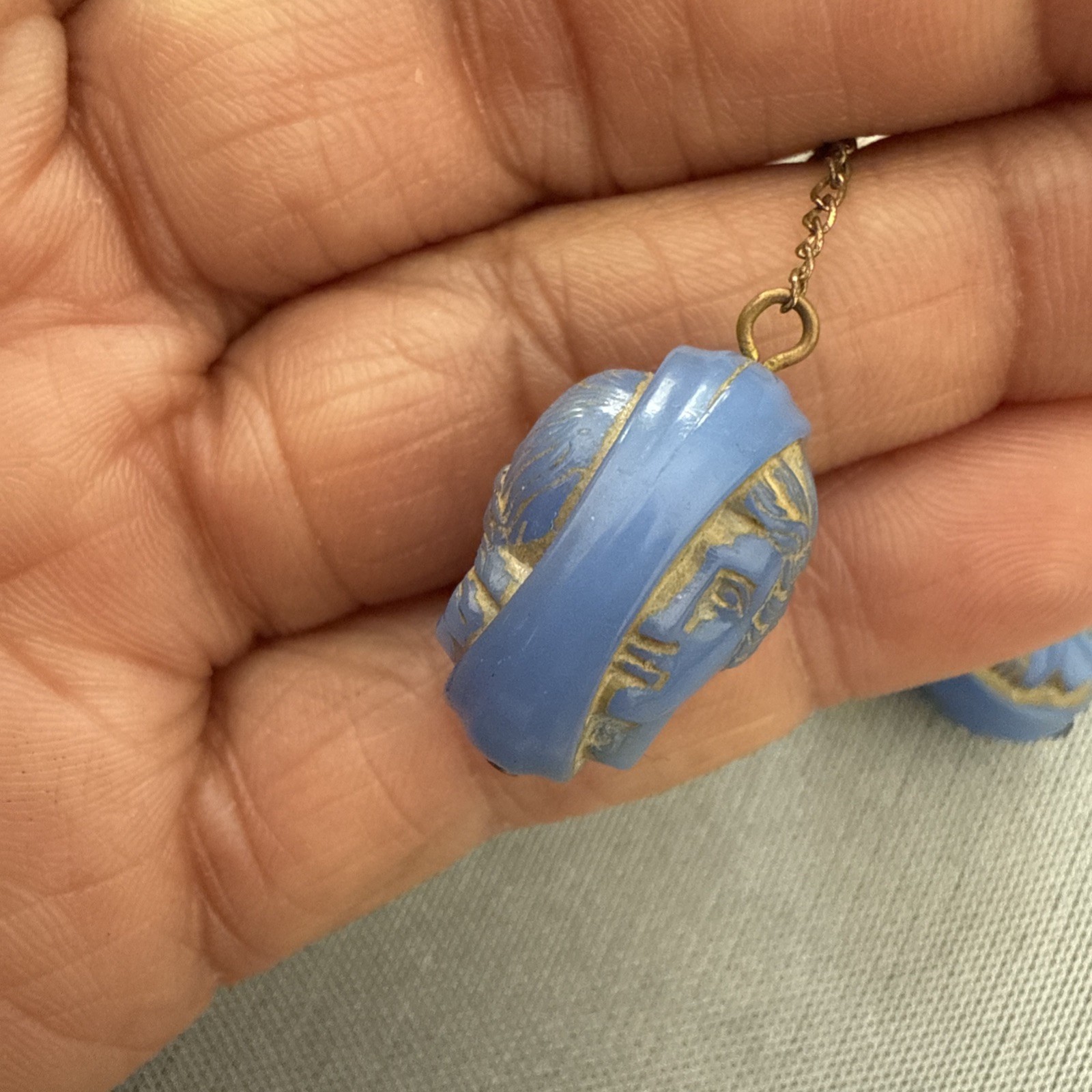 VTG Blue Intaglio Men Figure Head 1/20 12kGF One Of Kind Rare 2”1/4 Earring
