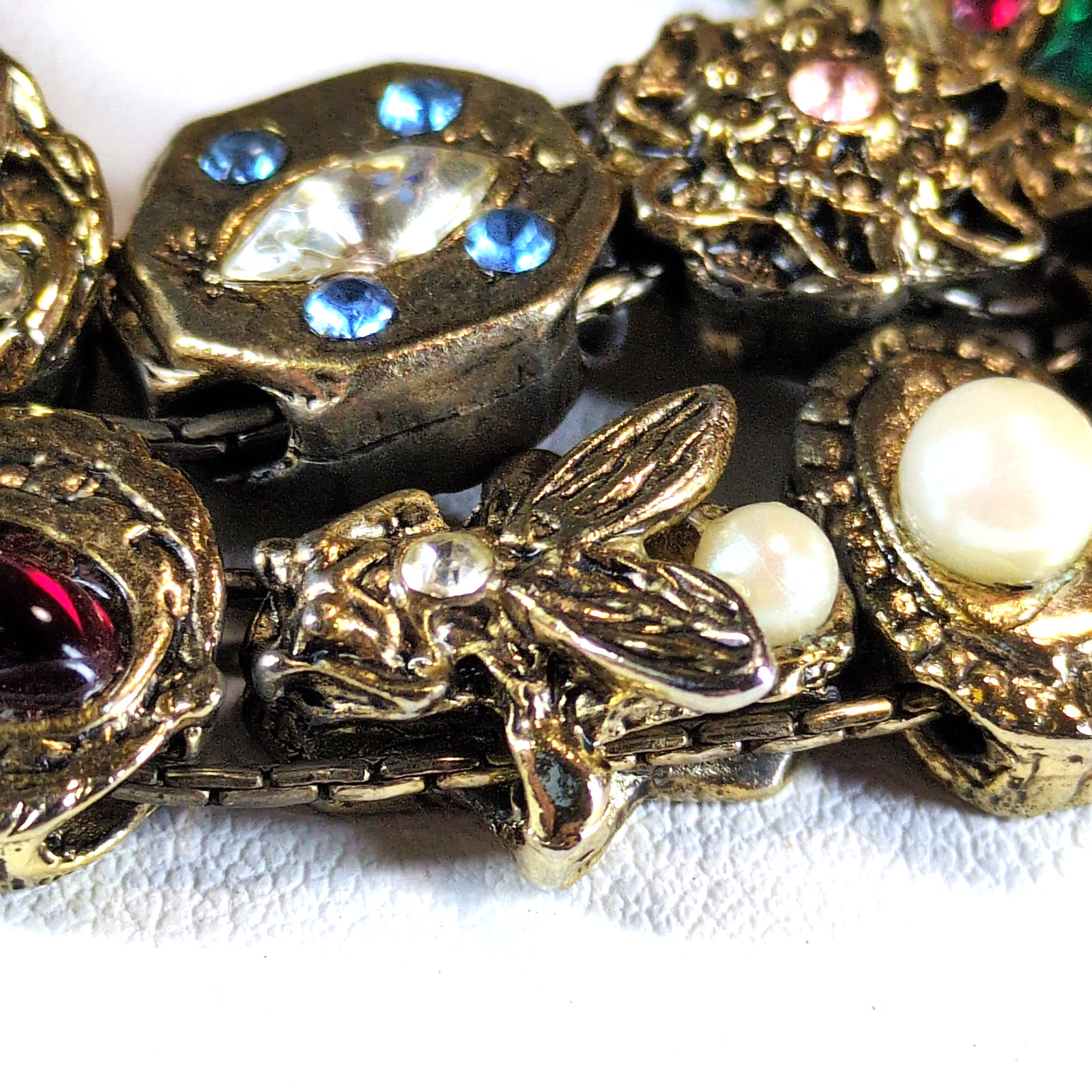 GOLDETTE NY Double Strand Slide Charm Bracelet Victorian Revival Rhinestone VTG
