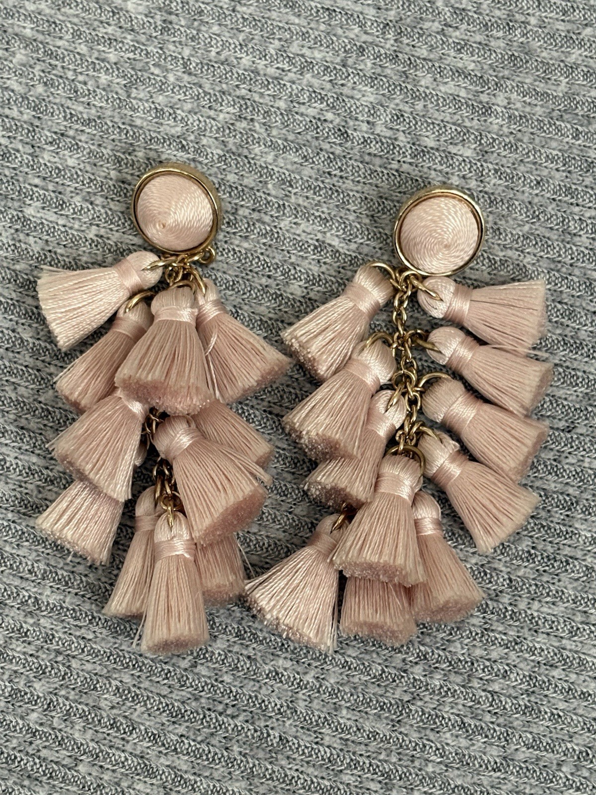 Vintage Sugarfix signed gold tone light pink tassel dangle earrings