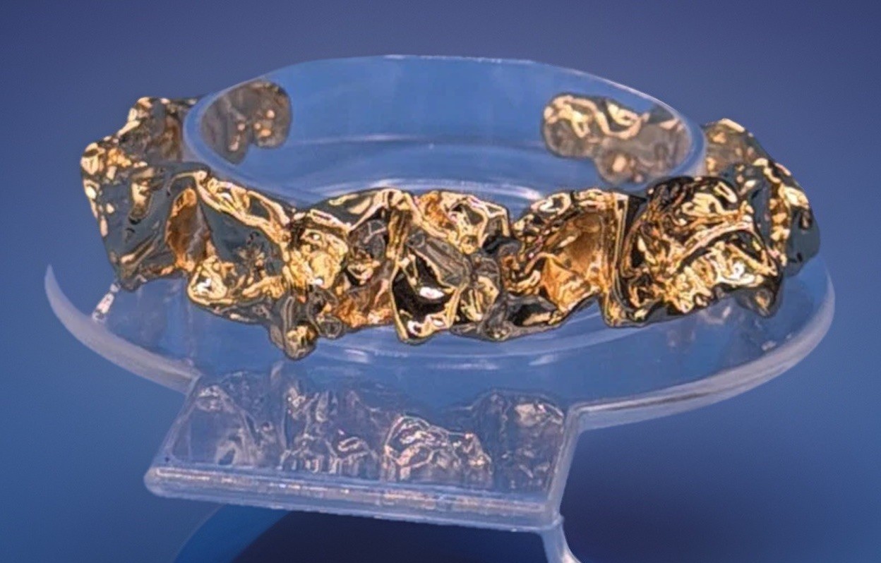 24K Gold Plated Sculptural Bracelet – Textured Molten Metal Design