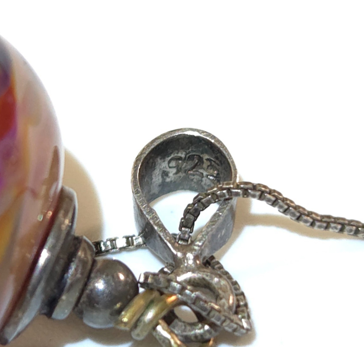 925 Sterling Silver Chain Necklace w Colorful Murano Lampwork Glass Bead Pendant