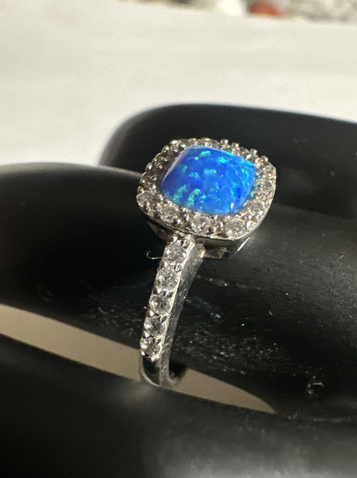 Sterling Silver Signed PAJ 925 CN Blue Opal Ring Size 7