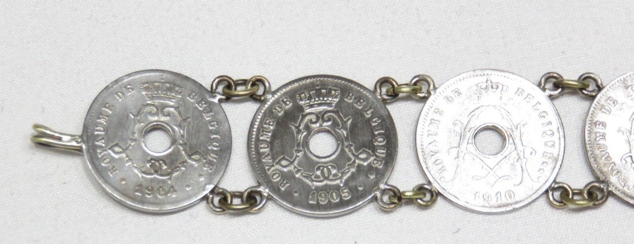 Antique 5 Centimes 1900’s Belgium Coin Chain Link Bracelet Lot 2301 lisasfinds