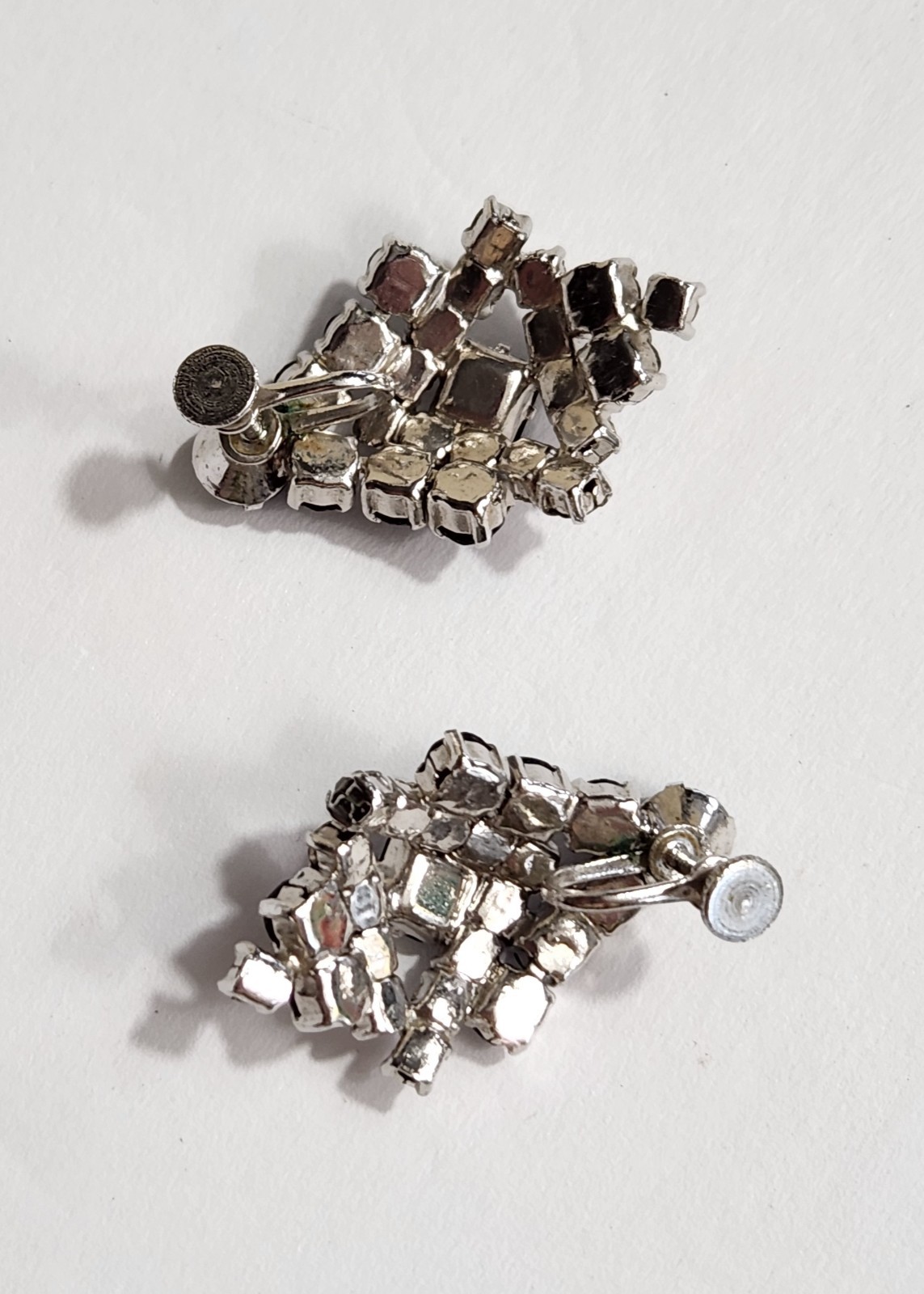 Vintage 1950s Bib Necklace & Screw Back Earrings Black & Clear Rhinestones