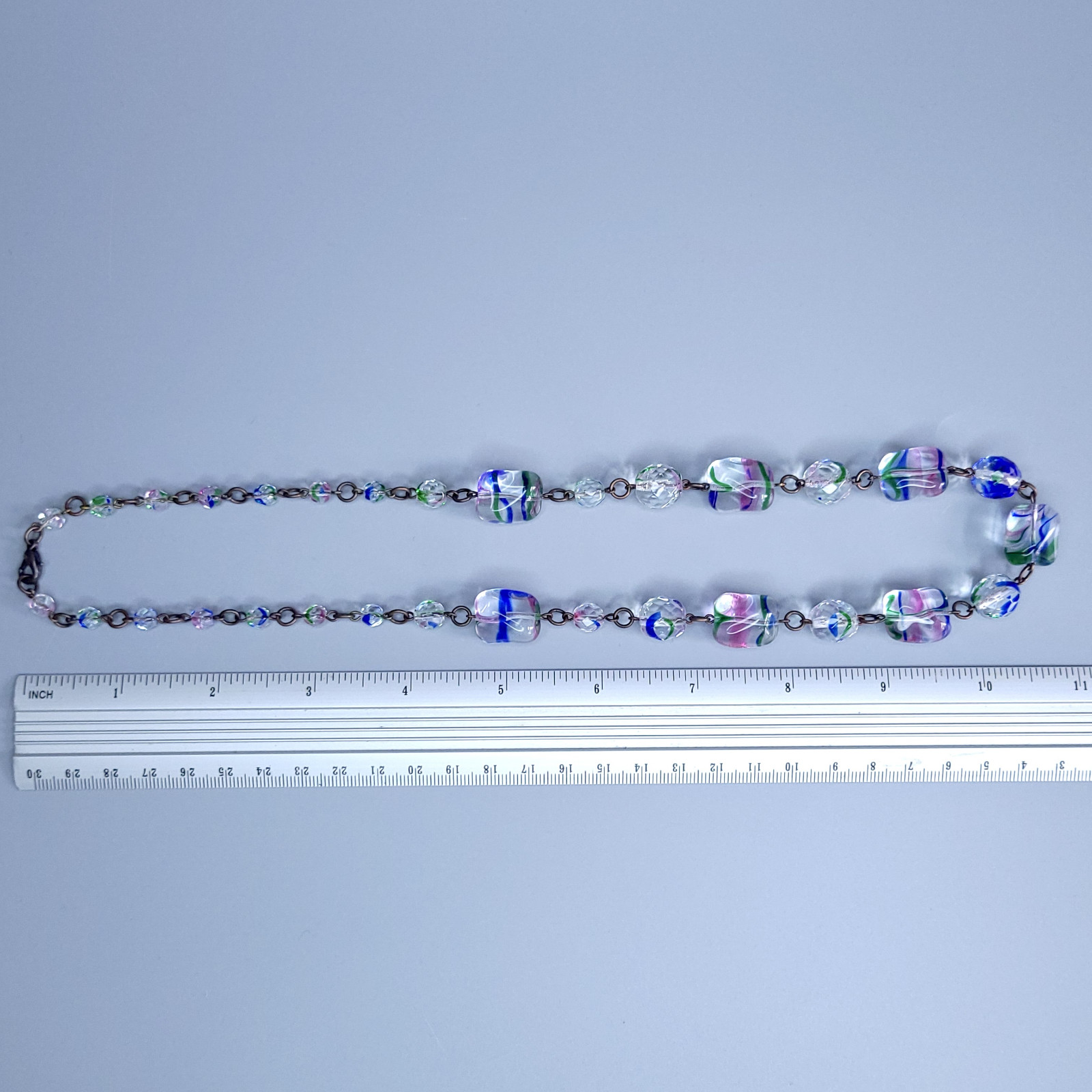 Iris Glass Necklace 22” Multicolor Czech Vintage Beads Art Glass