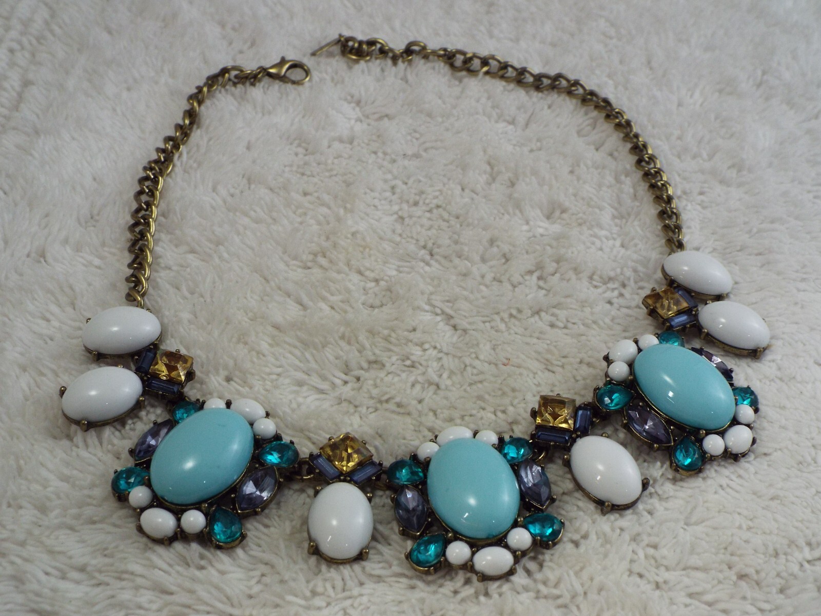 SUGARFIX Brass Blue White Bead Scoop Necklace (B38)