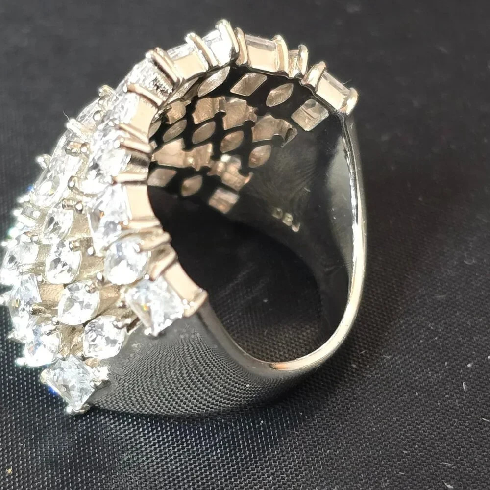 Vintage Signed DBJ Sterling Silver Cubic Zirconia Statement Ring Size 8