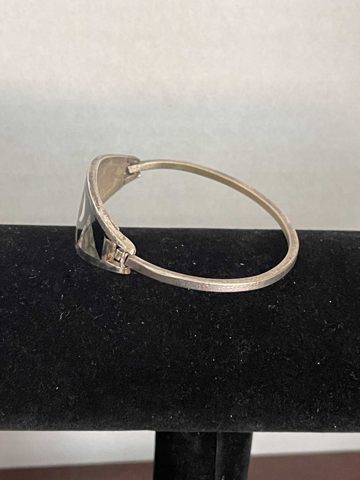 Vintage Bracelet Mexico Alpaca Silver Celestial Abalone Mother of Pearl Inlay