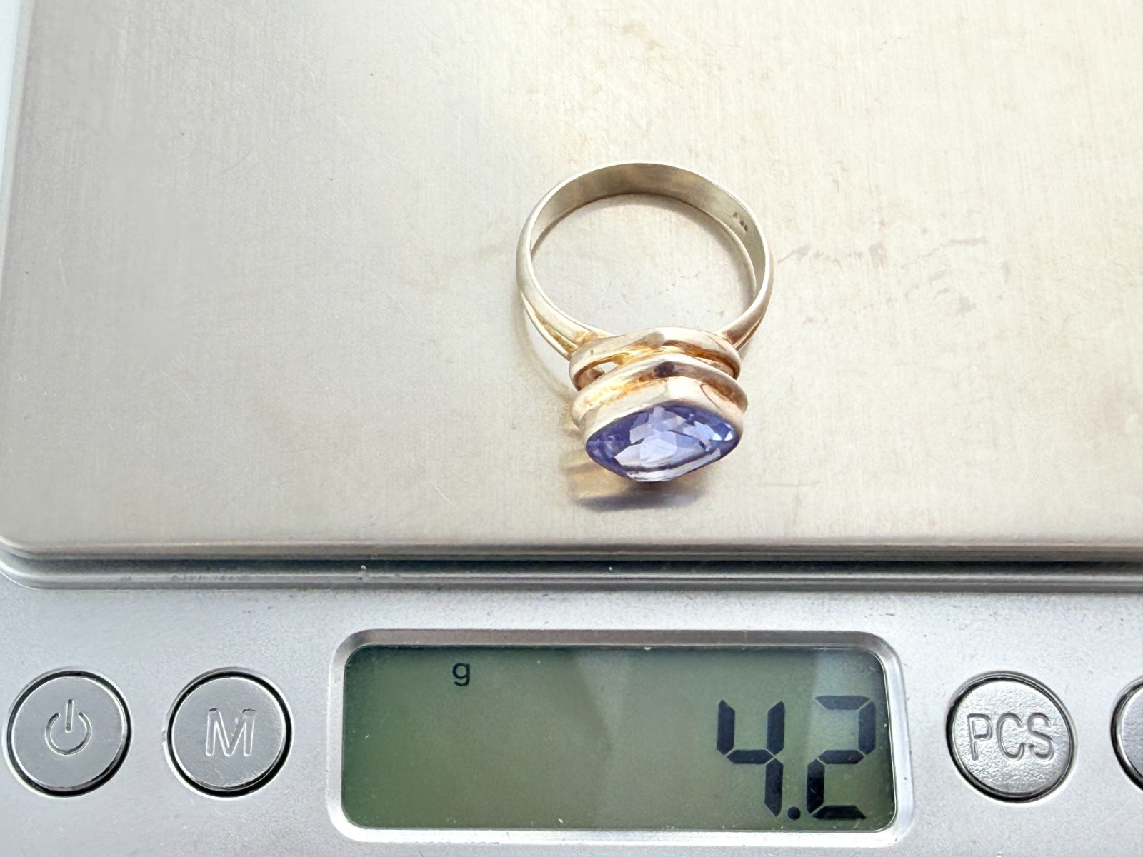 Vintage Sterling Silver Alexandrite Color Change Glass Blue Purple Ring Size 7.5
