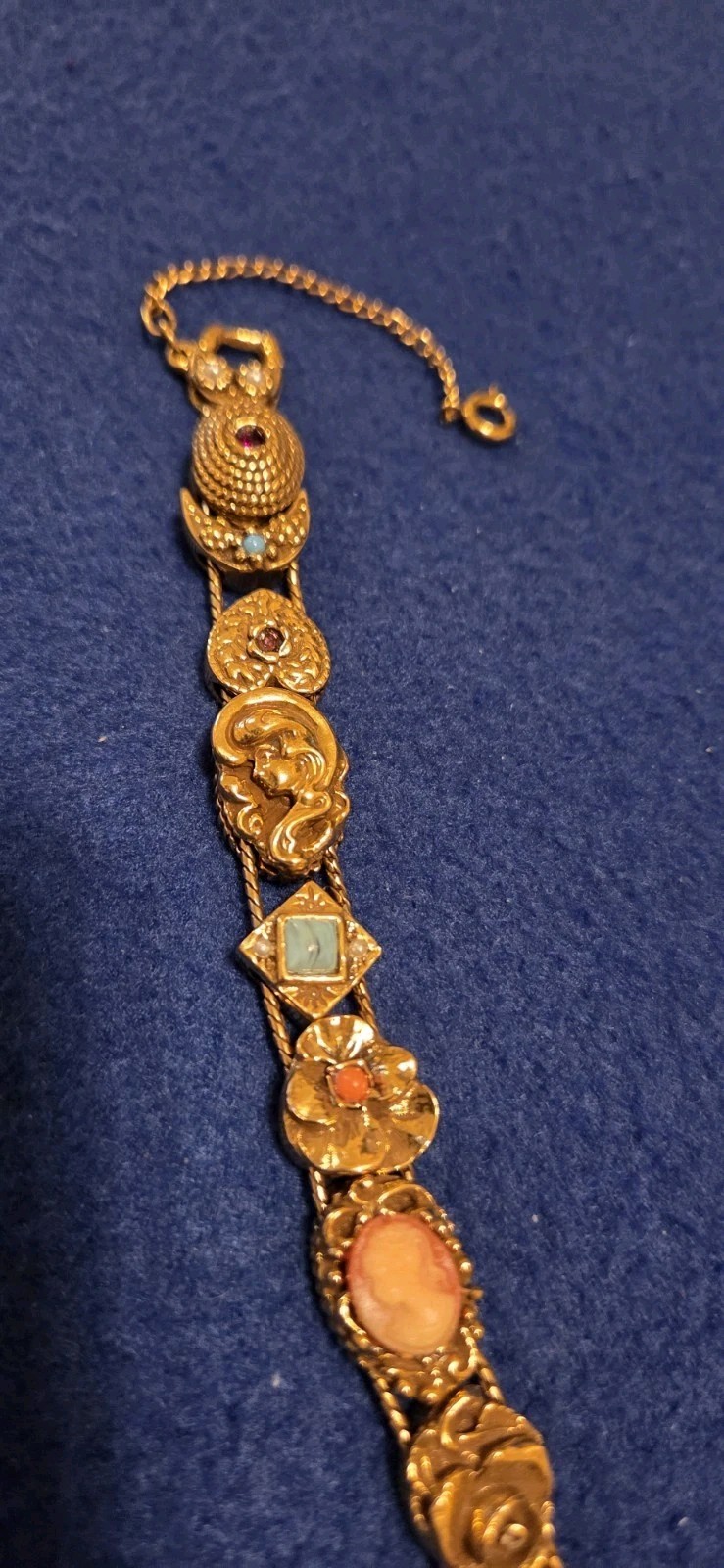 Vintage Goldette NY Victorian Revival Slide A Charm Bracelet. Excellent Cond.