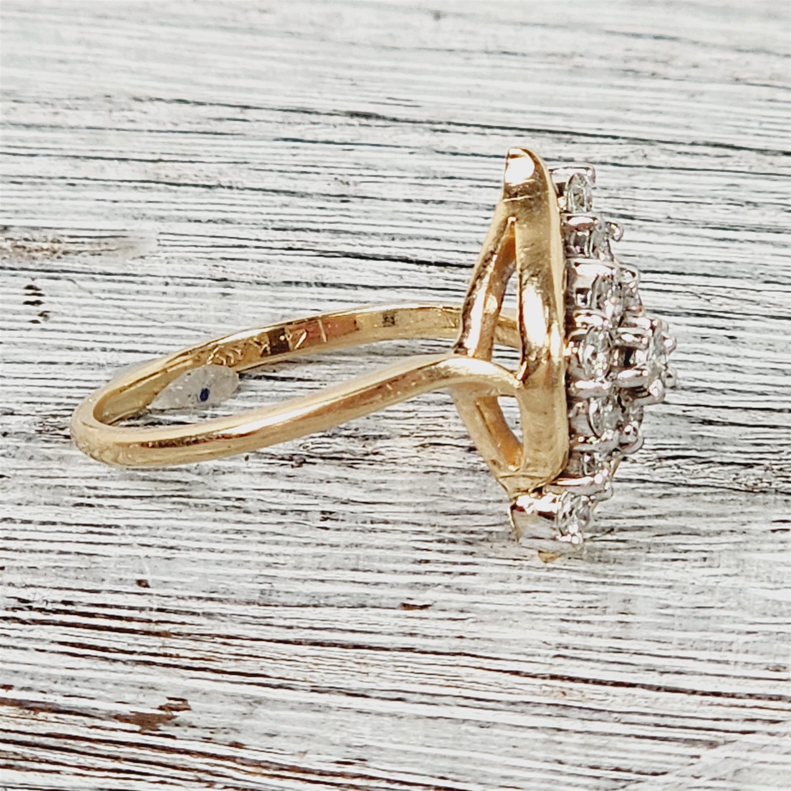 Vintage Retro 14K Yellow Gold .35 Ctw Diamond Ring 7.75 Mid Century Pretty
