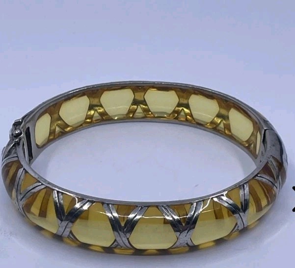 Angelique de Paris Sterling Silver And Resin Thick Hinged Bracelet