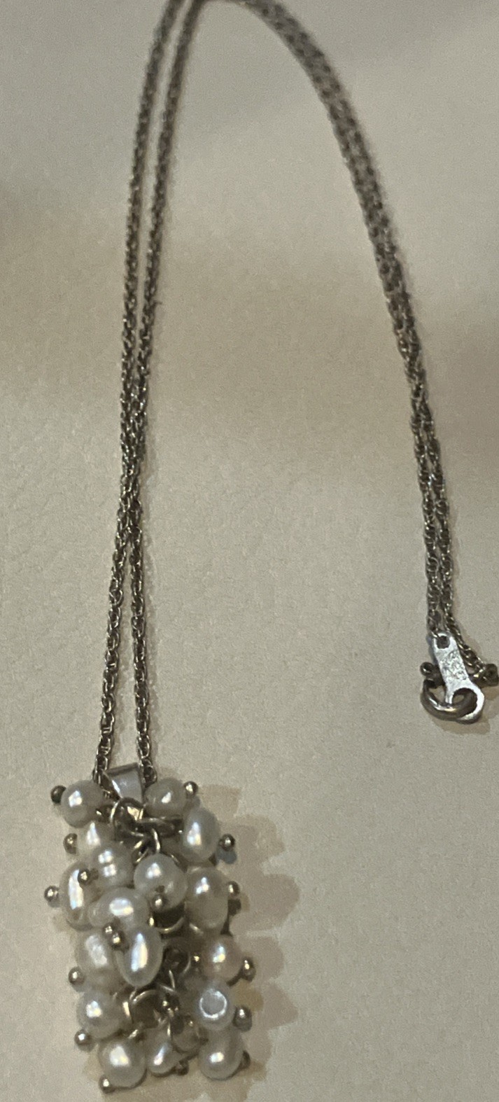 Vintage Sterling Silver Freshwater Pearl Bunch Of Grapes Necklace 18”