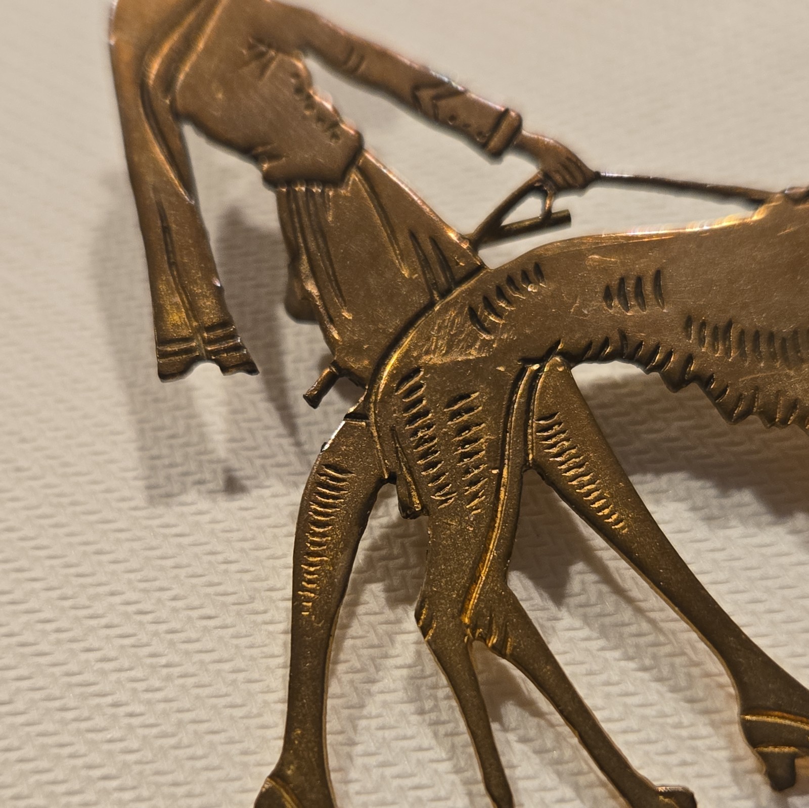 Rare Vogue 1920,s Art Deco Lady walking dog gold tone pin