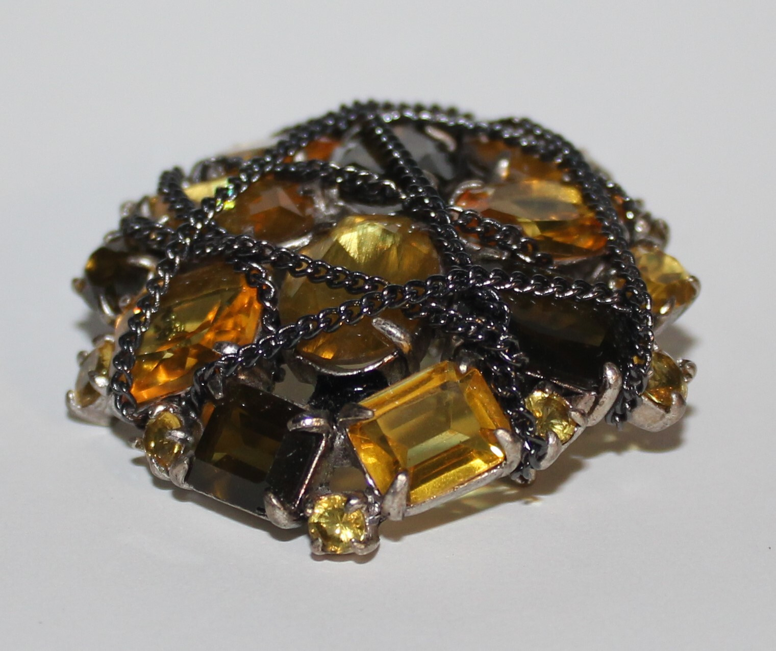 Stella and Dot After the Rain Yellow Brown Art Glass Brooch SM2