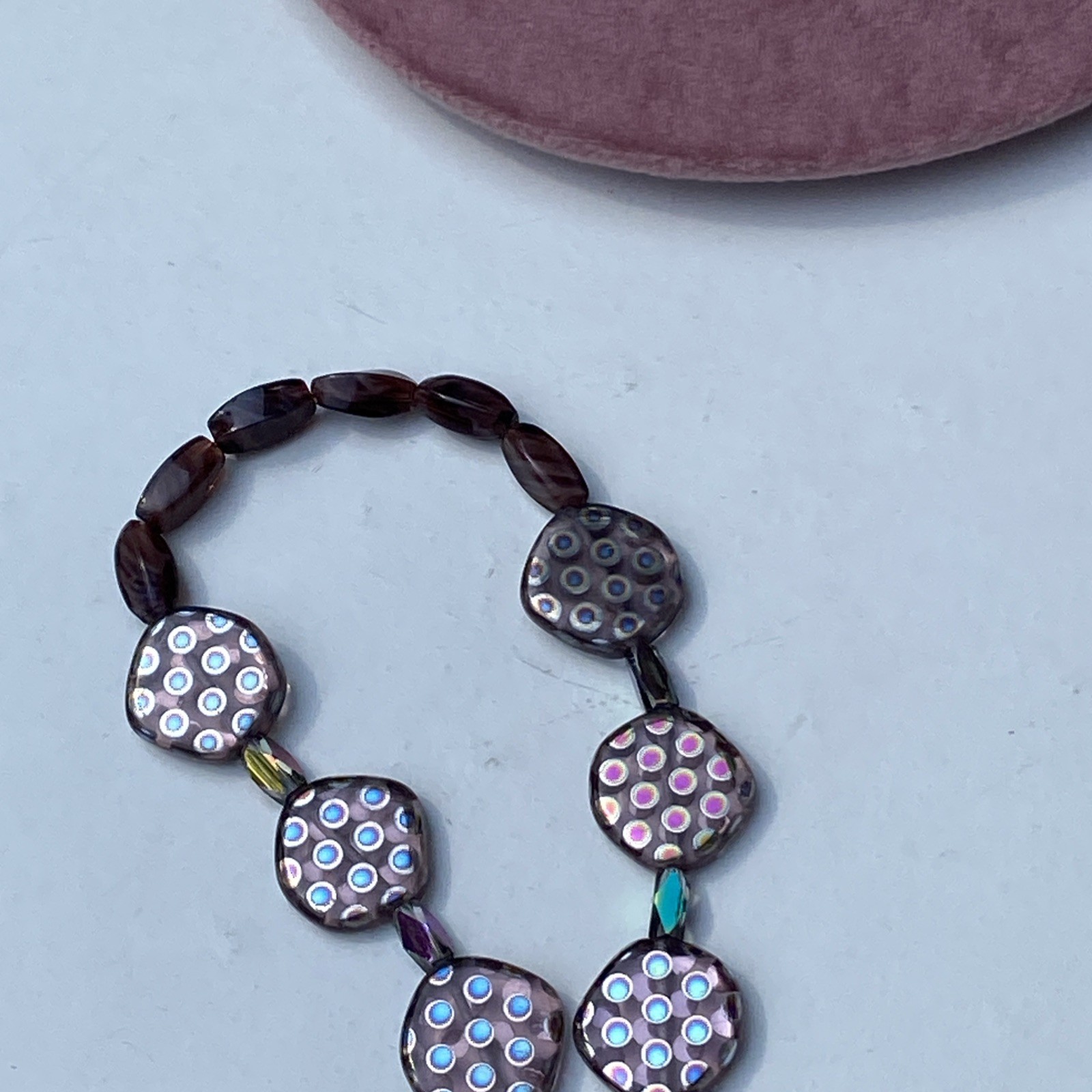 PURPLE GIVRÉ PEACOCK BEADS ART GLASS RETRO VITRAIL CRYSTAL GLASS NECKLACE