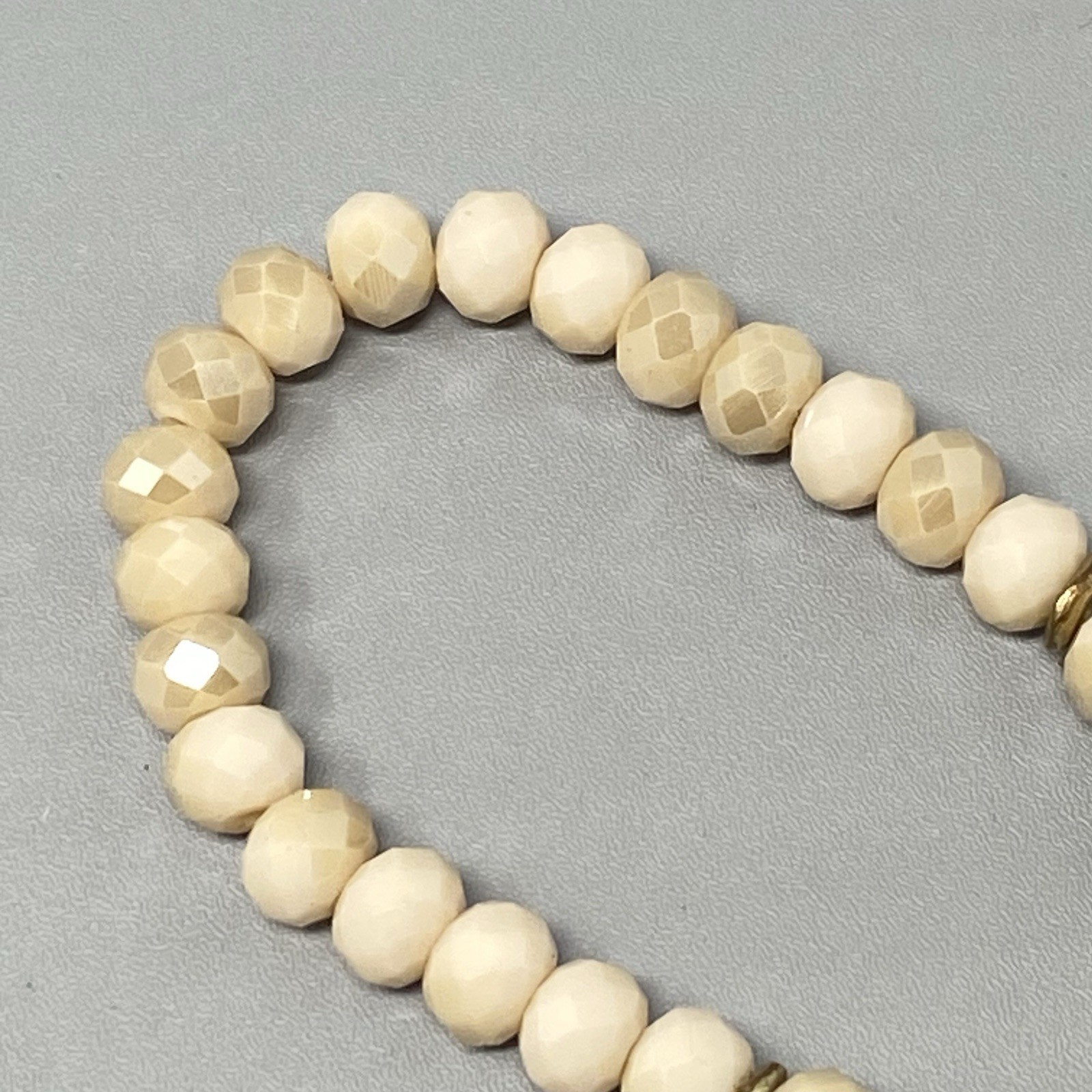 Stone Glass Bead Bracelet Cream Marble Gemstone Fire Polished Faceted Stretch 7″