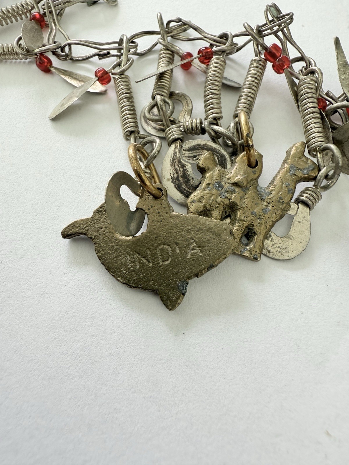 Vintage Silver Tone Cha Cha Statement Necklace, Tribal Charm Necklace Animals