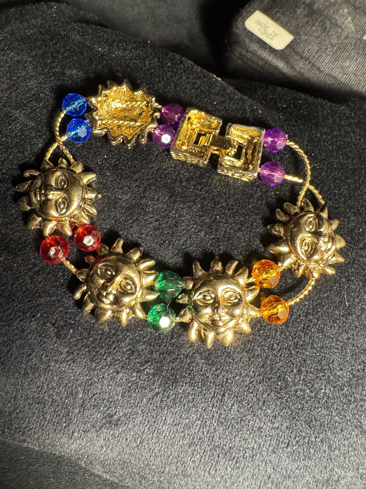 Meier & Frank Tacoa Vintage Metal Sun Charm Rainbow Slide Bracelet Original Box