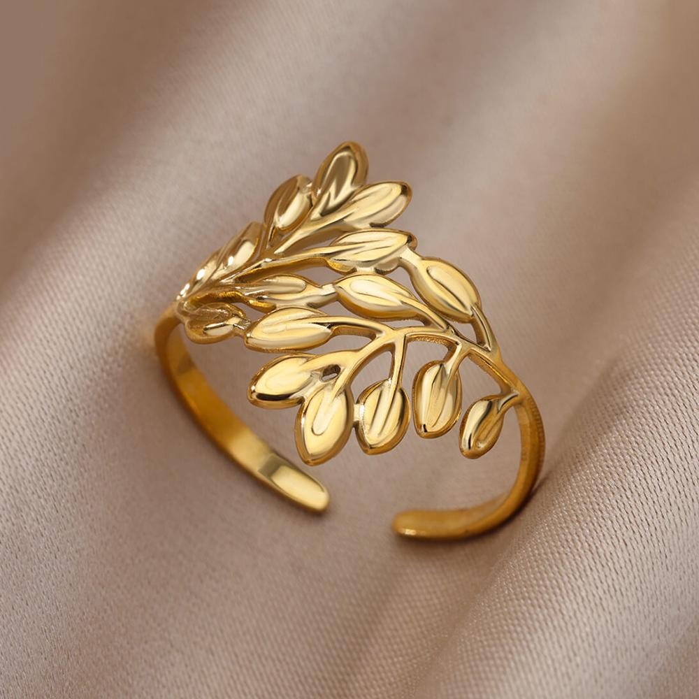 Vintage Geometric Flower Adjustable Ring Gold Plated 316l Stainless Steel Gift
