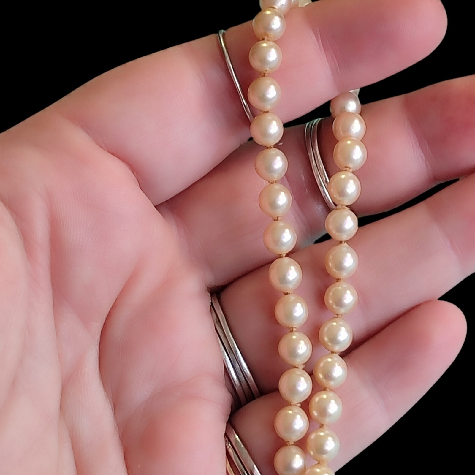 17.5 In Sterling Clasp Faux Glass Pearl Necklace Vintage Single Strand