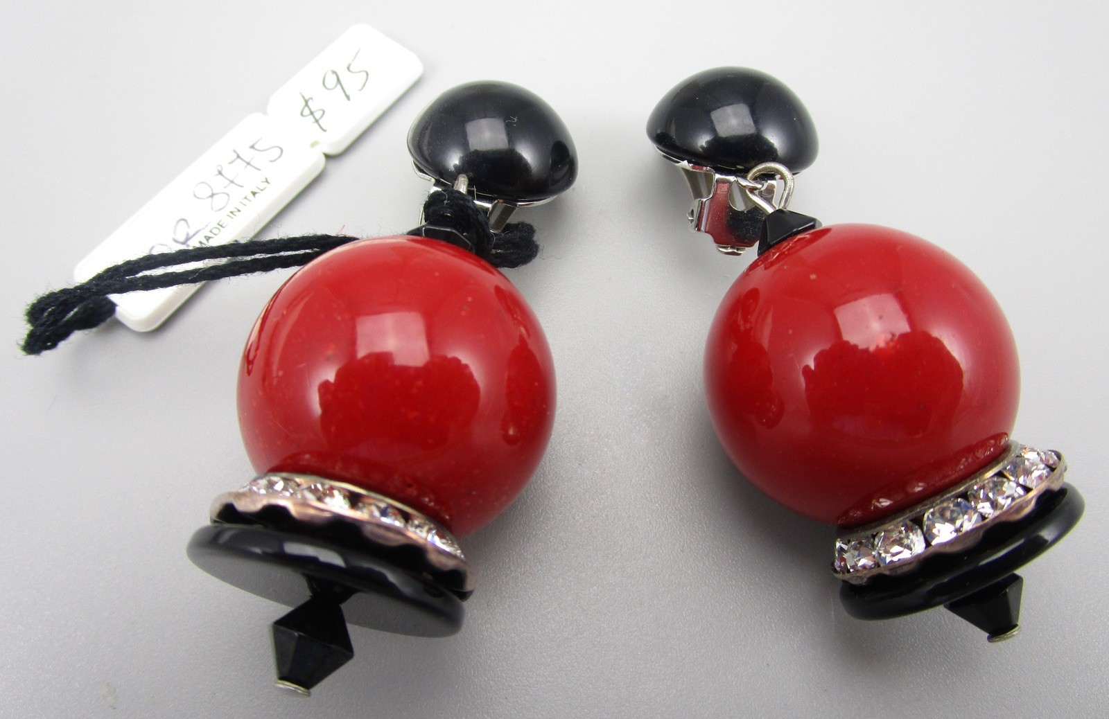 ANGELA CAPUTI BLACK & CORAL RESIN CRYSTAL EARRINGS NWT $95