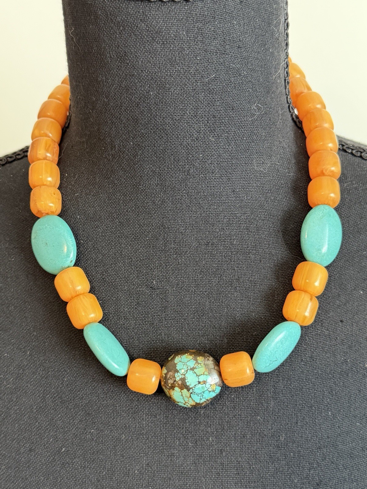 Vtg 925 Sterling Butterscotch Bakelite 17” Necklace BarrelBeads 1cm Tested 85.6g