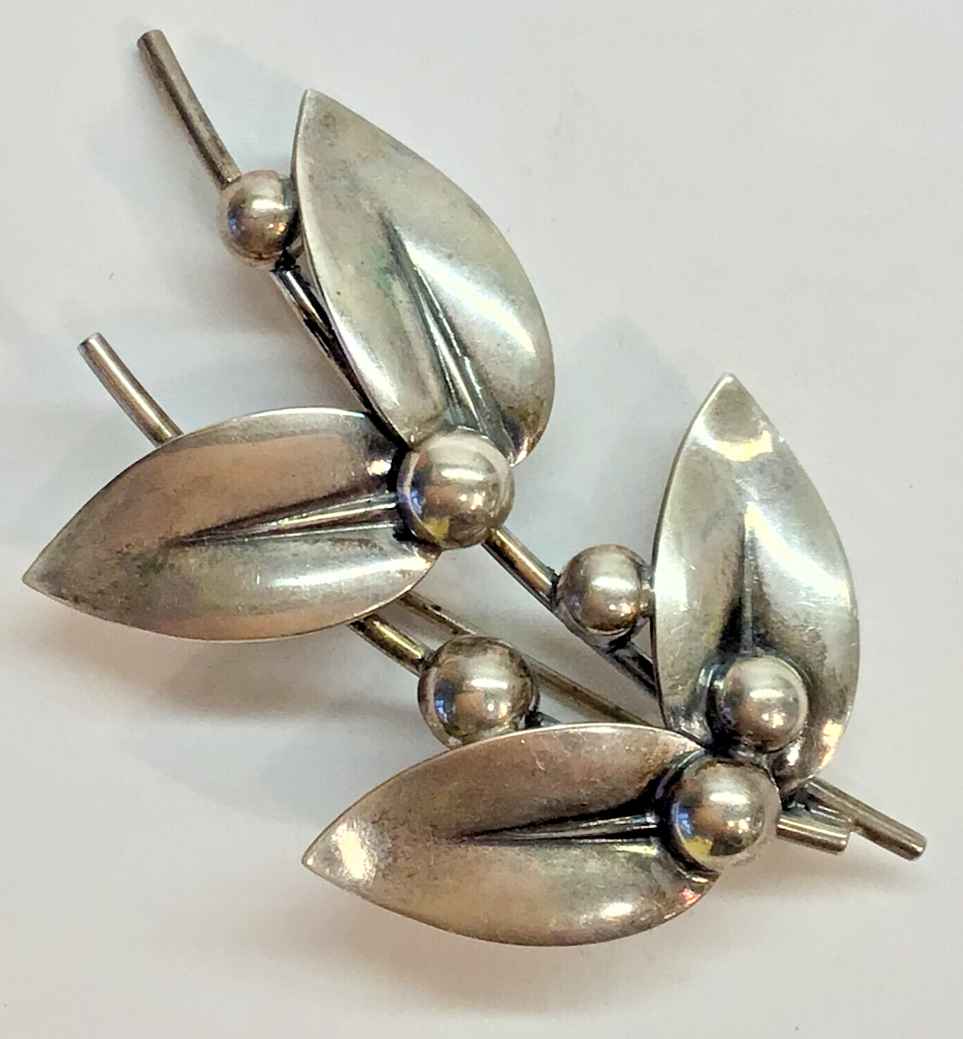FROM, Neils Erik Danish Vintage Foliate Sterling Silver 925S Pin, Rollover Clasp