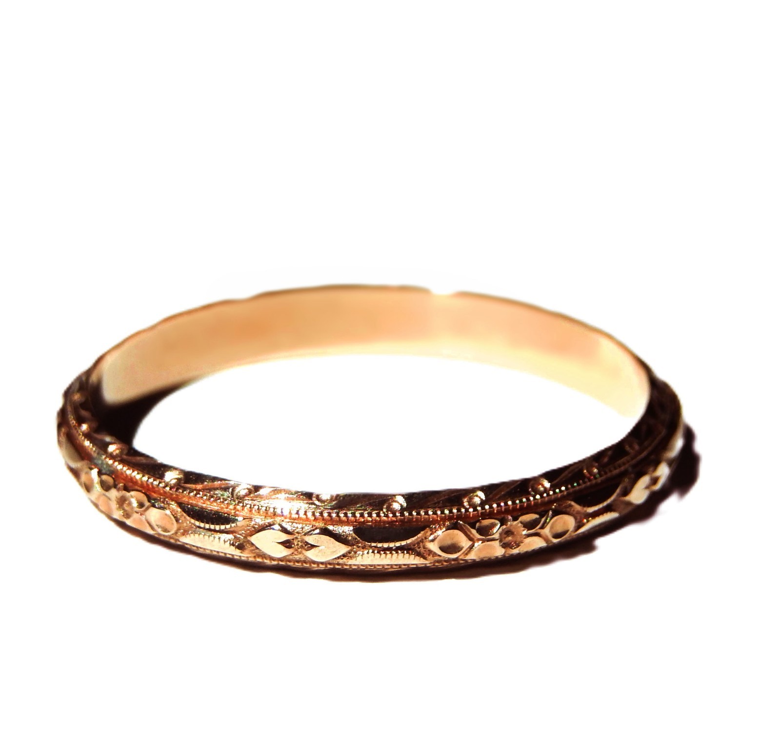 14K Solid Rose Gold Victorian engraved wedding band , Size 11.5