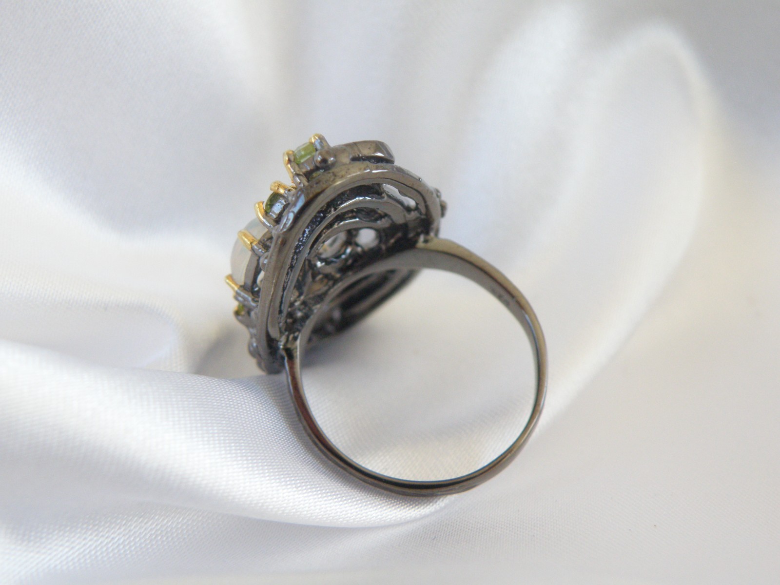 Brutalist Sterling Silver 925 Ethiopian Opal Peridot Modernist Ring Size 8