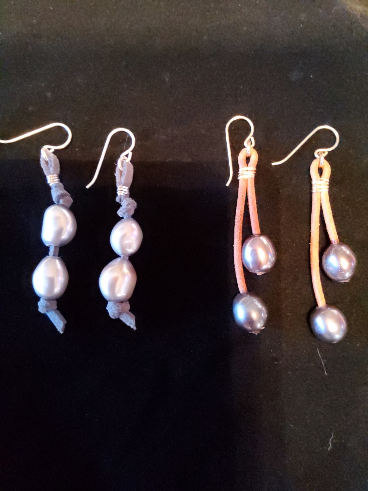 Vintage Pearl And Leather Drop Earrings