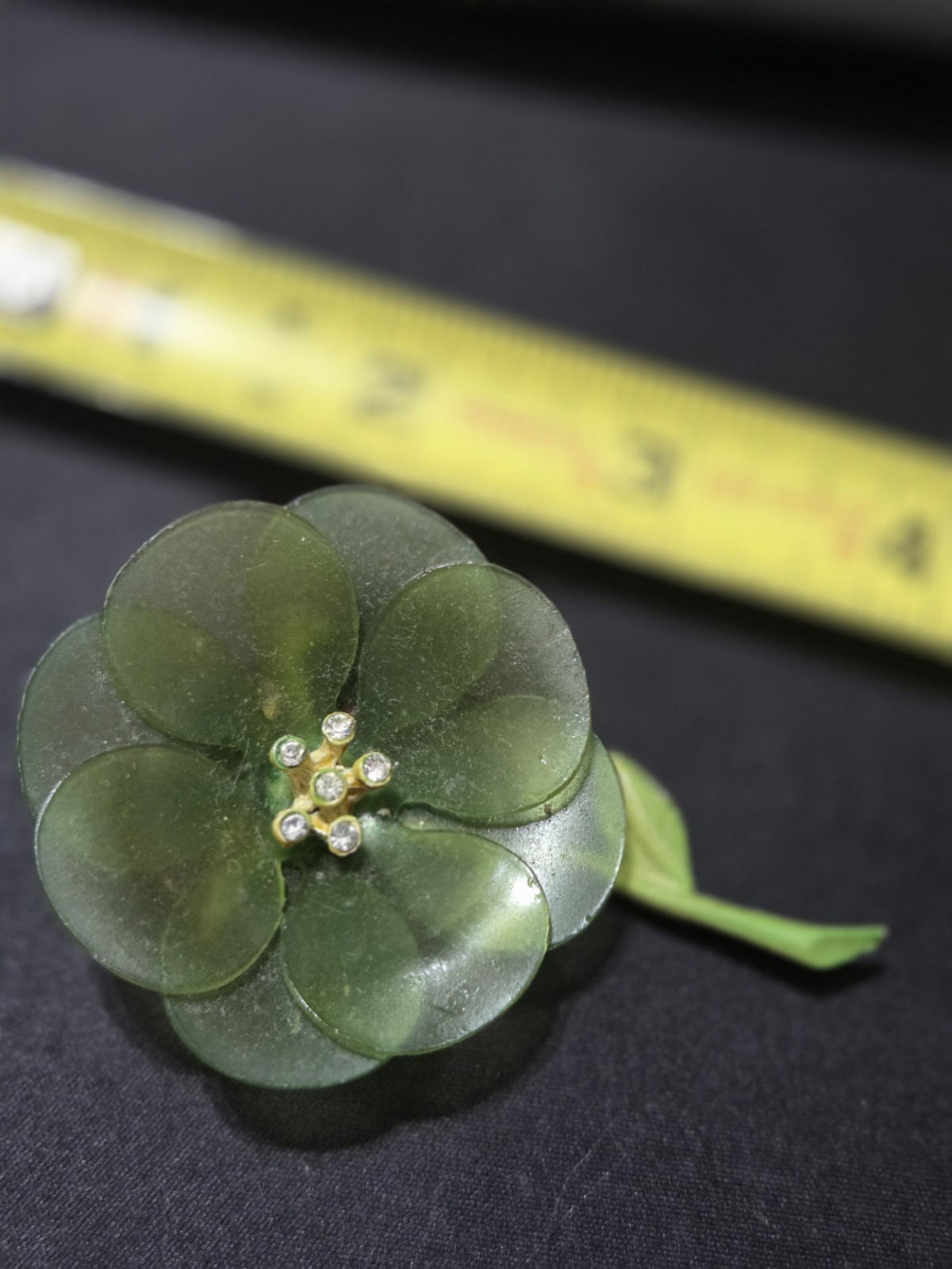 Vintage LIME GREEN Stemmed FLOWER High Relief PIN BROOCH Pin