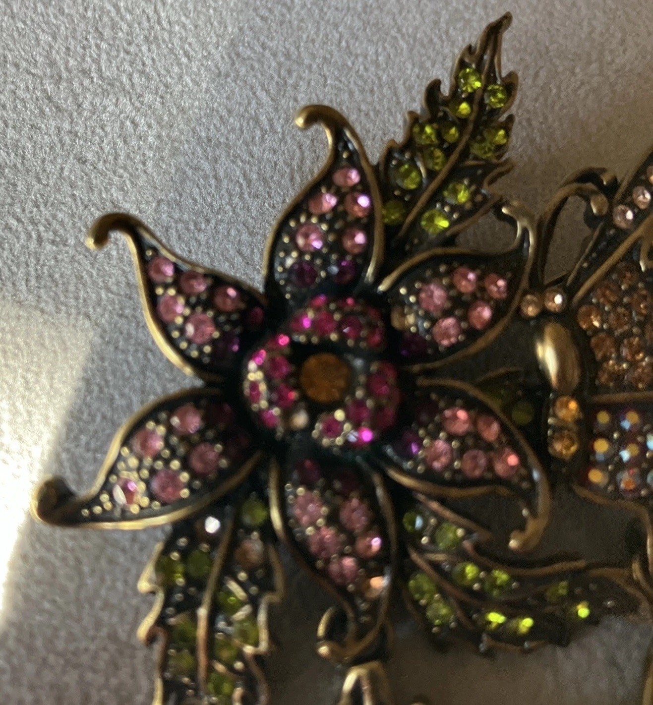 LaVintage Hinged Antiqued Goldtone Metal Flower/ Butterfly Brooch Or Pendant