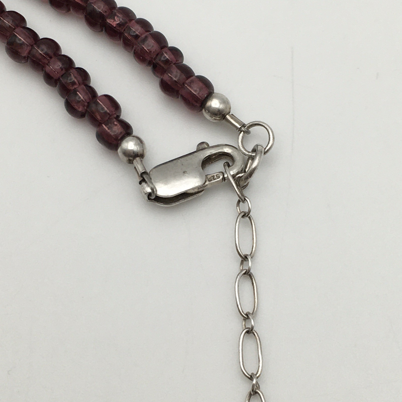 Mauve Frosted Glass Bead & Sterling Silver Necklace 15-17” 925 #23