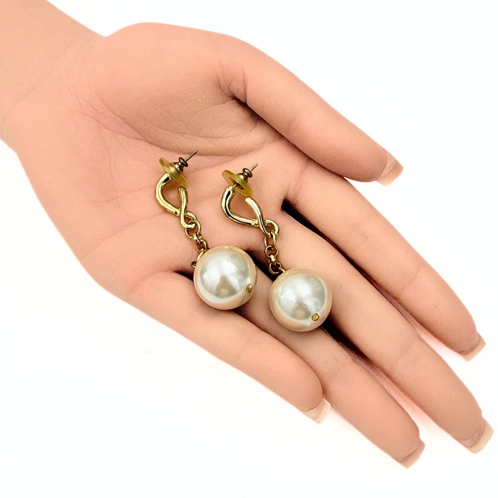 Classic Gold Plated Faux Pearl Delicate Link Chain Bridal Dangle Drop Earrings