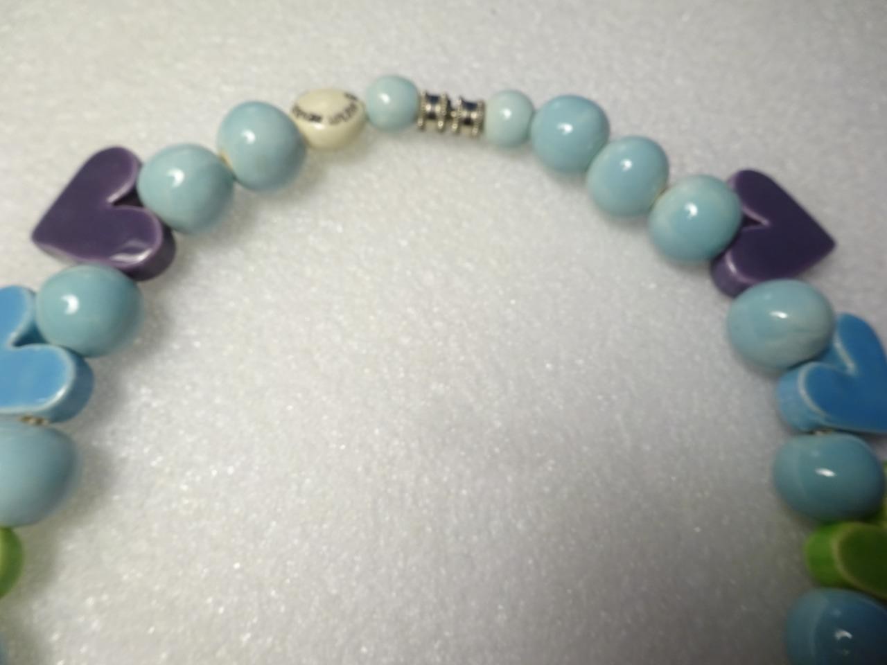 ANTIQUE 1970s PARROT PEARLS COLORFUL NECKLACE “Ceramic Beads & Hearts” STUNNING
