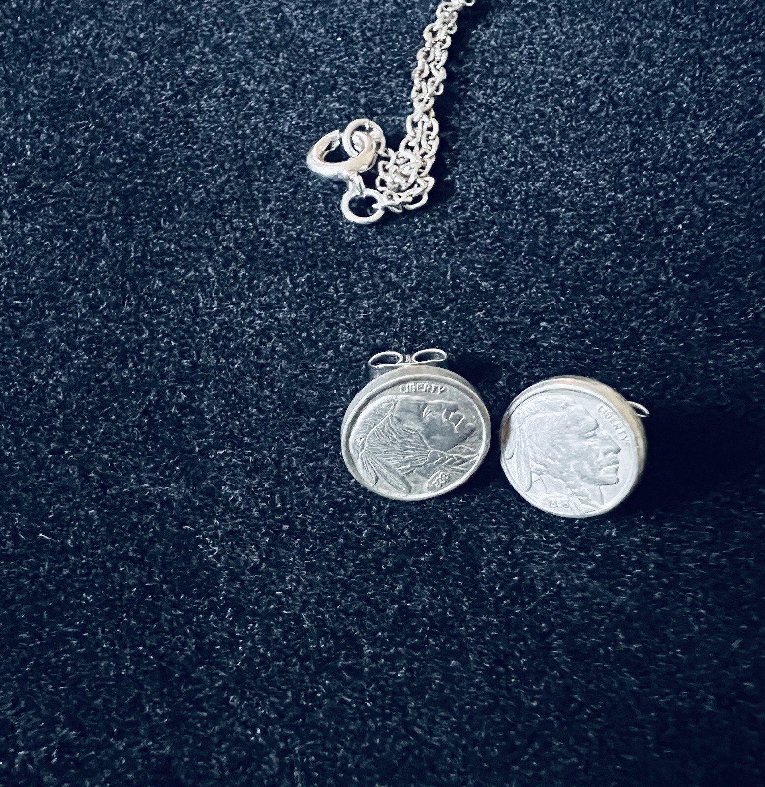 Vintage Silver Tone Buffalo Nickel Coin Necklace and Earring Set
