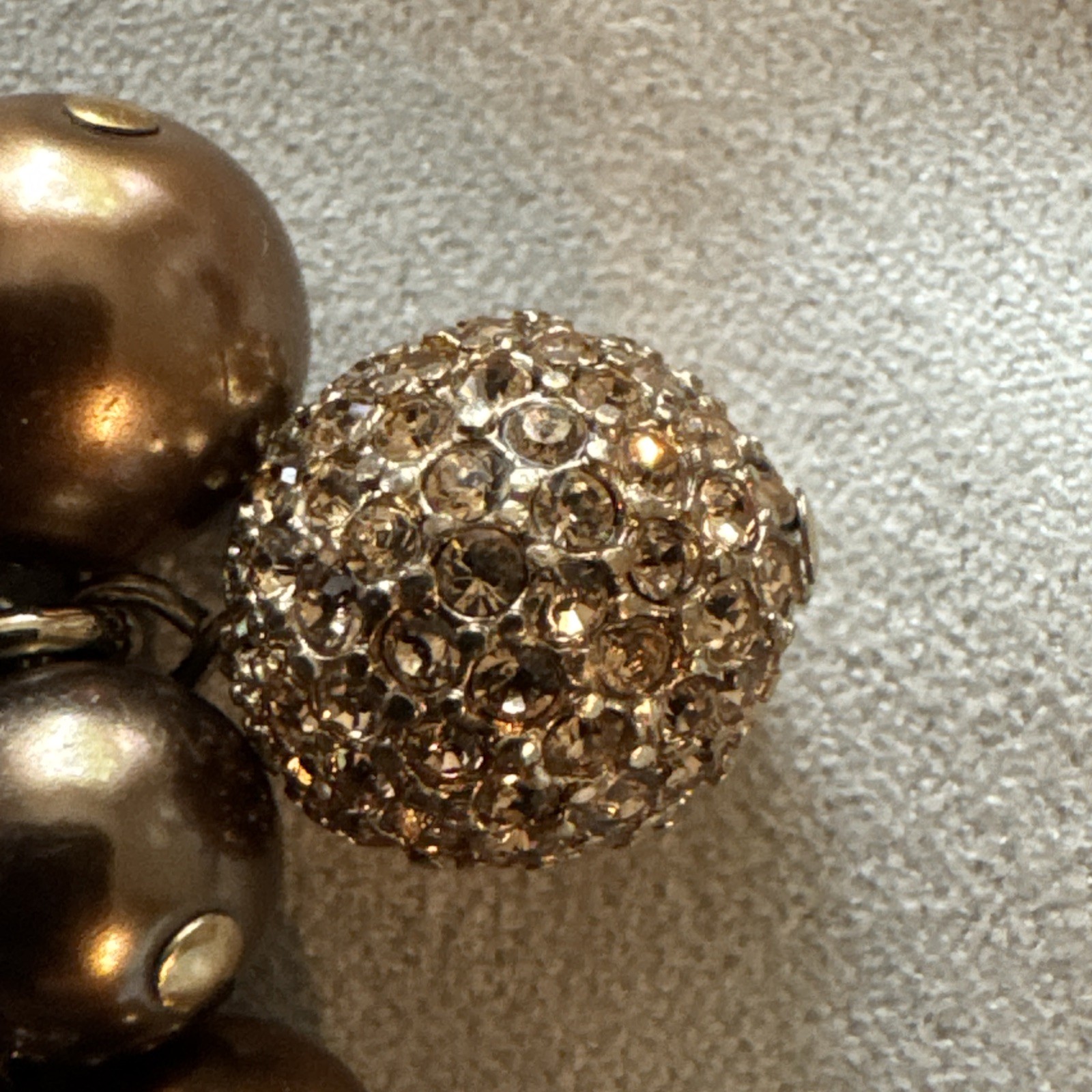 Vintage Carolee Toggle Bracelet With Brown Crystals And Faux Pearl Bauble Balls