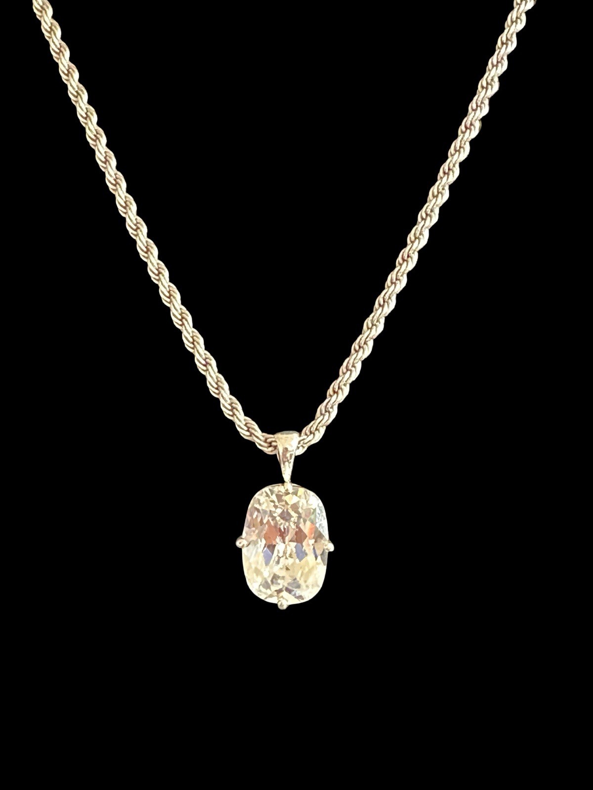 Incredible Vintage Cushion Cut Moissanite Sterling Silver 925 Pendant Necklace